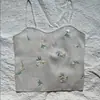 Conjunto Curto Novo de Verão Estilo Europeu e Americano, Bordado Floral Sexy, Camisole Cropped Feminino de Comércio Exterior