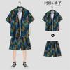 Camisa de manga curta estilo japonês estilo Hong Kong masculina estilo coreano elegante solta havaiana retrô elegante camisa de flor à beira-mar
