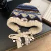 Gorro de Punto Retro Otoño e Invierno Estilo Fair Isle Para Adelgazar la Cara Cubre Cabeza Gorro Engrosado Cálido Protección para Orejas Gorro de Lana para Mujer