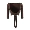 Cárdigan de manga siete con amarre V para mujer, Otoño, con sujetador incorporado, Top corto, Adelgazante, Camisola, Pantalones de chándal, Conjunto de tres piezas