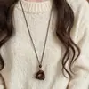 Galeria de Arte! Colar Pingente Irregular Cor de Café Vintage para Mulheres, Corrente Longa para Suéter com Toque de Luxo, Acessório