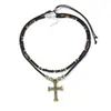 Collar con Colgante de Cruz Vintage Desgastado Transfronterizo Europeo y Americano, Estilo Étnico Exótico, Joyería de Cuello Personalizada en Capas Cruz