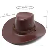 Sombrero Jazz de Ala Ancha de PU para Hombres y Mujeres, Visera Protectora del Sol para Exteriores de Primavera y Otoño, Sombrero de Caballero para Viaje, Sombrero de Vaquero del Oeste Americano