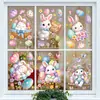Cesta de huevos de colores de Pascua decoración de conejo adornos electricidad estática puerta de vidrio ventana pegatinas atmósfera 2027