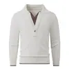 Suéter tejido casual para hombre con cuello de gaviota, top de punto de imitación de dos piezas con cuello en V