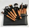 Venta al por mayor de fábrica: Set de brochas de maquillaje de 14 piezas, incluyendo brocha para polvos, brocha para rubor y brocha para sombras de ojos, con cerdas de pelo animal y un mango de madera maciza