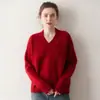 Nuevo Suéter de Cachemir Grueso con Cuello en V para Mujer, Holgado y Ceñido, Suéter de Punto de Cachemir con Estilo Perezoso por Dentro