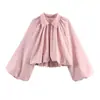 Atacado de Roupas Femininas Transfronteiriças 2026 Nova Moda Estilo Europeu e Americano Jaqueta Bomber Solta com Lapela Manga Longa Bufante