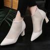 Sandalias de Malla de Moda para Mujer, Botines de Tacón Medio, Botas de Malla con Tacón Grueso, Zapatos de Hada Huecos de Punta Aguda para Primavera y Otoño 2026, Botines de Tacón Alto