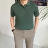 Polo de Verano Delgado Color Sólido Manga Corta para Hombre Estilo Coreano Moda Casual Solapa Camisa Tejida Camiseta Top Ropa Combinable