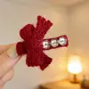 Pinza para el pelo de nuevo estilo color rojo granada con lazo de pedrería dulce para mujer, Pinza de pico de pato de moda para flequillo lateral, Fresca y dulce