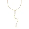 Estilo Ins de Venta Caliente Transfronteriza Europea y Americana Joyería Simple Medieval Acero Inoxidable Chapado en Oro de 18 Quilates Collar Largo con Borla de Perlas