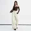 Jeans Lavado Verde Militar de Cintura Alta com Corte Wide-Leg Feminino Outono 2026 Novo Casual Solto Drapeado Calça Banana