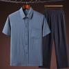 Ropa de verano para papá traje Seda de hielo para hombre Mediana edad y ancianos Delgada Talla grande de abuelo Camisa de solapa de manga corta para ancianos