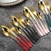 Conjunto Criativo de Talheres Ocidentais para Bife Preto e Dourado, Faca e Garfo Colher de Aço Inoxidável 304 Banhado a Ouro Preto