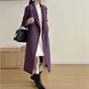 Casaco Longo de Lã Dupla Face Feminino Inverno Novo Estilo Cinza Gola Lapela Casaco de Lã