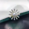 Anillo de Perla de Agua Dulce Natural con un Toque de Lujo Ligero y de Alta Gama, Completamente Incrustado con Circonia, Diseño de Girasol, Anillo de Perla Ajustable al por Mayor
