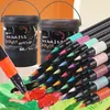 Caneta marcador acrílica de ponta macia com corpo preto, não mancha, adequada para sobreposição de cores, caneta aquarela para material escolar de jardim de infância