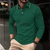 Camisa polo de manga larga para hombre, color liso, estampada en 3D, estilo business casual, con cuello, transpirable, europea y americana, nueva, para cruzar fronteras