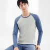 Conjunto térmico de algodón puro para hombre, cuello redondo, con bloques de color, corte ajustado, capa base, adecuado para hombres jóvenes y de mediana edad para usar como camiseta interior y pantalón largo en otoño