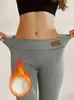 Pantalones de algodón cálidos con textura estilo europeo y americano para otoño e invierno, con forro de borrego, engrosados, de cintura alta, elásticos, adelgazantes, adecuados como prenda exterior y como leggings
