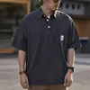 Camisa Polo Retro Lavada de Manga Corta para Hombre Peso Pesado Americano Verano Marca de Moda Silueta Holgada Camiseta Japonesa de Algodón Puro para Hombre de Moda