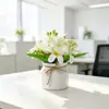 Flor de Simulación Nórdica Cuerda de Cáñamo Maceta Blanca Jarrón 6 Ramas 18 Flores Lirio Planta de Simulación Maceta Decoración del Hogar Maceta de Flores Artificiales
