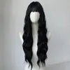 Peruca de seda fosca de cabeça inteira mais vendida nos mercados europeu e americano, cabelo preto longo e cacheado da Temu com rede de rosa, disponível para dropshipping