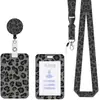 Lanyard Impreso de Poliéster con Estampado de Leopardo y Parche de ABS con Epoxi, Portatarjeta de Identificación de Extracción Fácil, Funda para Tarjeta, Set de Lanyard con Clip de Perro