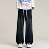 Jeans de Moda Otoño 2026 Estilo Americano Desgastado Lavado con Cordón Cintura Elástica para Hombre, Corte Holgado, Pantalones de Pierna Ancha Versátiles de Moda