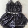 Conjunto de pijama de encaje con tirantes finos de talla grande para mujer europea y americana, ropa interior de pijama transparente, venta al por mayor