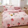 Set de cuatro piezas de algodón lijado grueso estilo Ins Algodón fresco Agradable para la piel Desnudo Sábana para dormir Funda de edredón Juego de tres piezas Ropa de cama