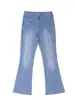 Calça Jeans Flare de Cintura Alta com Zíper Frontal S005 para Mulheres, Design Estiloso com Costura Visível, Calça Flare Emagrecedora, Lavagem Vintage