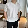 Camisa polo de punto de color liso, lujosa y sofisticada, con cuello camisero vuelto para hombre, estilo retro americano, camiseta de verano para negocios, manga corta primavera-verano