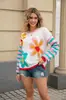 Moda Feminina Outono/Inverno 2026 Estilo Europeu e Americano Transfronteiriço Patchwork Listrado Manga Longa Suéter Floral Quente Gola Redonda Tendência de Malhas