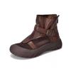 Sapatos Romanos de Cano Alto Casuais Retrô para Mulheres, Botas Respiráveis de Malha, Sandálias de Couro Genuíno com Solado Grosso de Verão para Mulheres