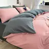 2026 Novo Conjunto Minimalista de Cor Sólida de Quatro Peças Estilo Muuji Lavado Cor Lisa Dupla Face Estilo Lençol de Cama para Dormitório Estudantil Conjunto de Três Peças