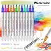 Bolígrafo de Acuarela de Doble Punta de Venta Caliente Transfronterizo, Bolígrafo para Pintura y Grafiti para Niños, Impermeable, de Secado Rápido, Juego de Marcadores para Líneas de Gancho de Arte