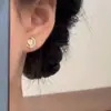 Pendientes Brillantes de Luna Corazón de Diamante para Mujer, Pequeños, Lindos, Sencillos, Exquisitos, Versátiles, de Nicho, de Gama Alta, Accesorios para Orejas de Lujo Ligero