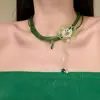 Córrego de Primavera Verdes de Verão Colar de Flor com Contas em Camadas Corrente de Clavícula Estilo Floresta Vintage Gargantilha