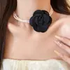 Flor de Tela Multi-capa Perla Perlas Ajustable Collar Fresco Dulce Estilo Pendientes Moda Sentido del Diseño Adornos para Oreja Mujeres
