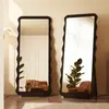 Espejo de tocador de madera maciza estilo medieval, espejo de cuerpo entero vertical de onda para el hogar, dormitorio de niñas, espejo de pie simple de alta gama