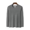 Camiseta Térmica de Manga Larga con Cuello Redondo, Color Sólido de Doble Cara Cepillada, para Hombre, Capa Interior Cálida, Camiseta Base Engrosada para Hombre