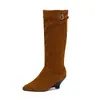 40 Botas de Cuña Esmeriladas Terciopelo Talla Grande Botas de Tacón Alto Hebilla de Cinturón 48 Comercio Exterior Botas Altas Puntiagudas Botas de Jinete Nuevas para Mujer