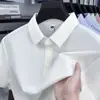 Nuevo Modelo 2025 Camisa Polo de Negocios para Hombre 7A Color Sólido Fresco Corte Holgado con Cuello Texturizado Sin Costuras y Mangas Cortas