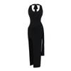 Estilo Europeu e Americano Sexy Halterneck Lace-Up Vestido com Fenda no Quadril Verão Cintura Plissada Slim Sexy Saia Suspender Longa
