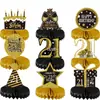 Decoración de Mesa para 16º Cumpleaños Negro Dorado Panal de Abeja Mesa Decoraciones para Fiesta de Cumpleaños Suministros Adornos de Panal para Fiesta