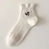 Calcetines Bordados de Animales Lindos para Mujer de Media Pantorrilla Estilo Verano Delgado Estilo Universitario Encaje Dibujos Animados Versátiles Calcetines Cortos de Algodón Verano