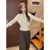 Suéter de punto grueso de color liso con cuello redondo para mujer, tejido de ochos, para otoño e invierno, estilo casual, ajustado a la cintura, top de punto de capa interior