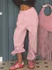 Pantalones de linterna rosas con cordón en el tobillo 2026 otoño/invierno estilo dulce y picante europeo y americano transfronterizo pantalones casuales para mujer con raya lateral
